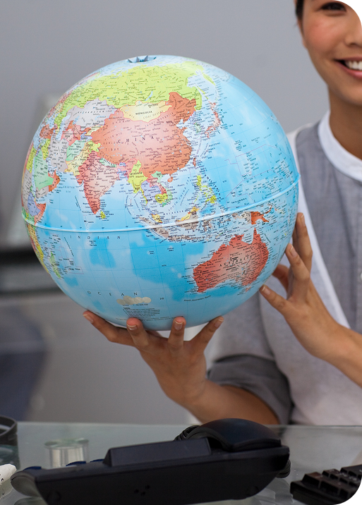 Student with world map